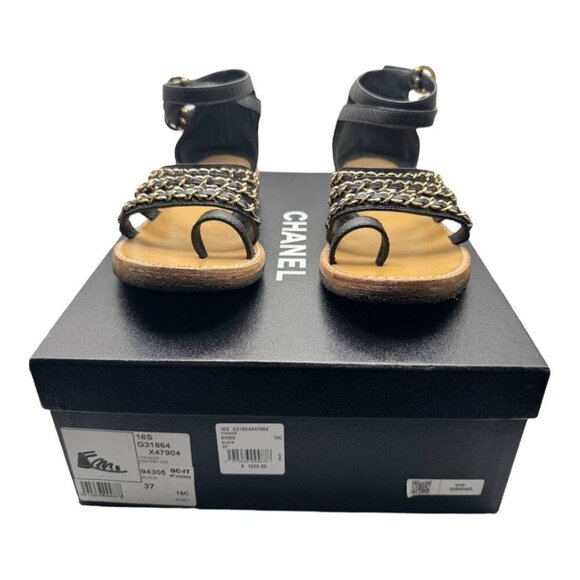 Chanel Sandals SS2016 Karl Lagerfeld  Black Chain Strap EU 37C - Picture 8 of 9